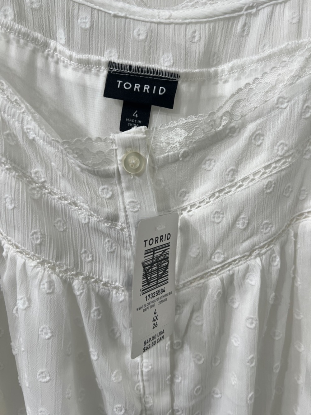Torrid White Swiss Dot Lace Blouse Flutter Sleeve Feminine Top NWT Size 4X - Picture 5 of 6